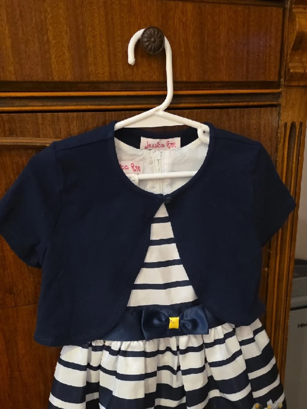 Jessica‎ Ann Navy, White & Yellow Striped Lemon Border Dress with Navy Bolero